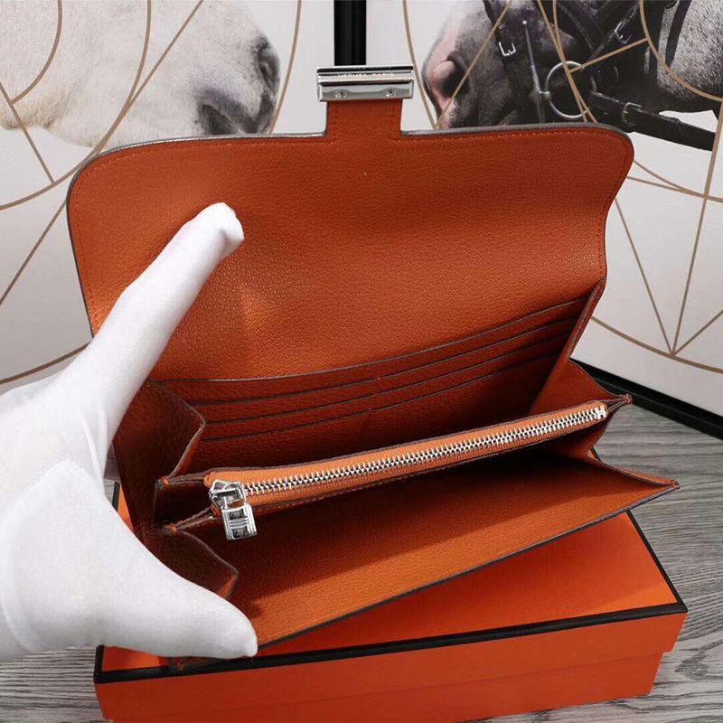 Hermes Constance Wallet Epsom Leather Palladium Hardware In Orange