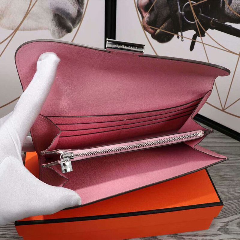 Hermes Constance Wallet Epsom Leather Palladium Hardware In Pink