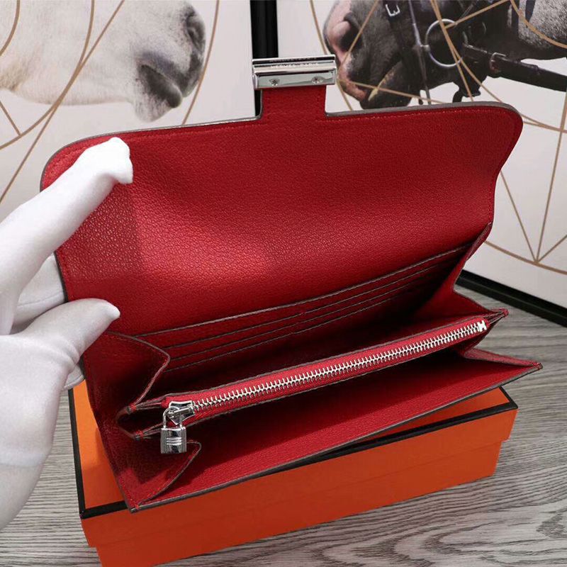 Hermes Constance Wallet Epsom Leather Palladium Hardware In Red