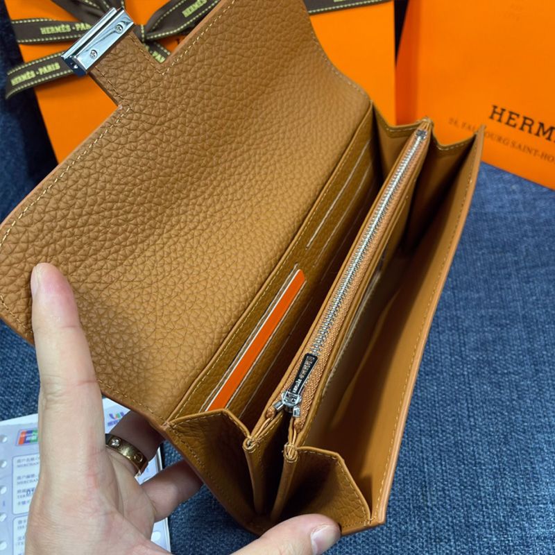 Hermes Constance Wallet Togo Leather Palladium Hardware In Brown