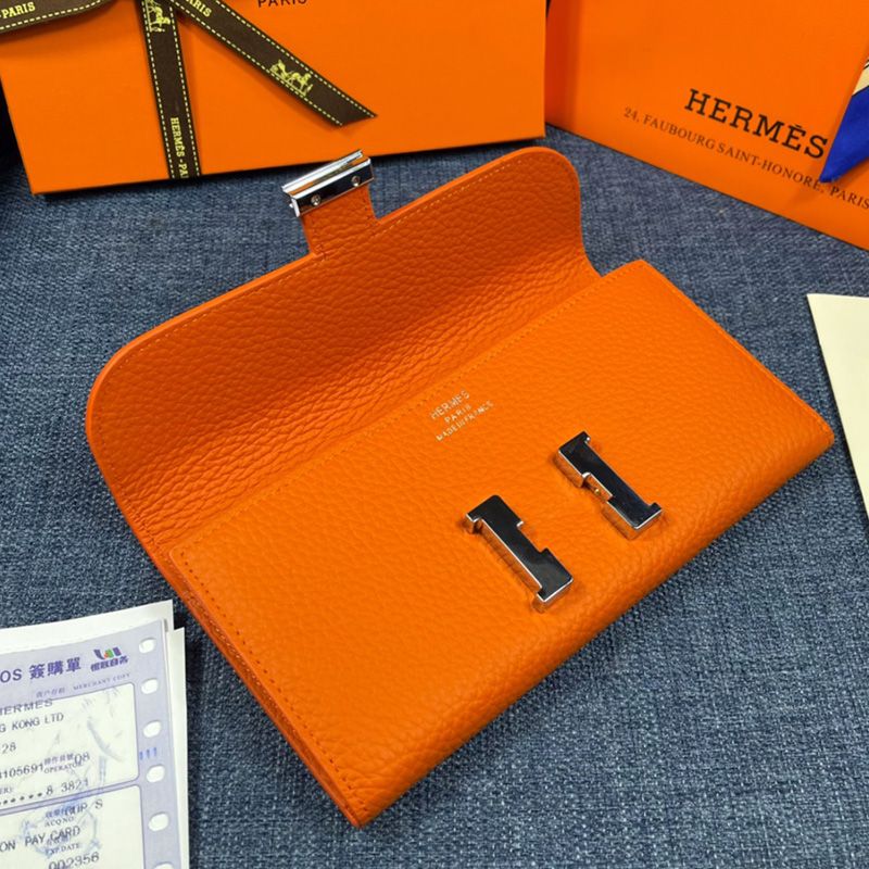 Hermes Constance Wallet Togo Leather Palladium Hardware In Orange