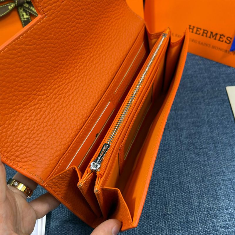 Hermes Constance Wallet Togo Leather Palladium Hardware In Orange