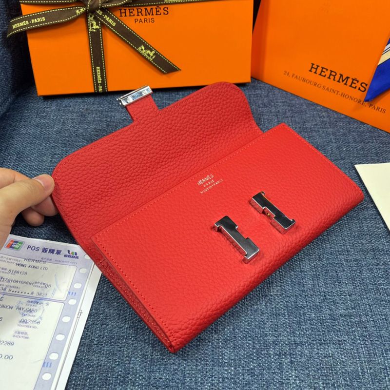 Hermes Constance Wallet Togo Leather Palladium Hardware In Red