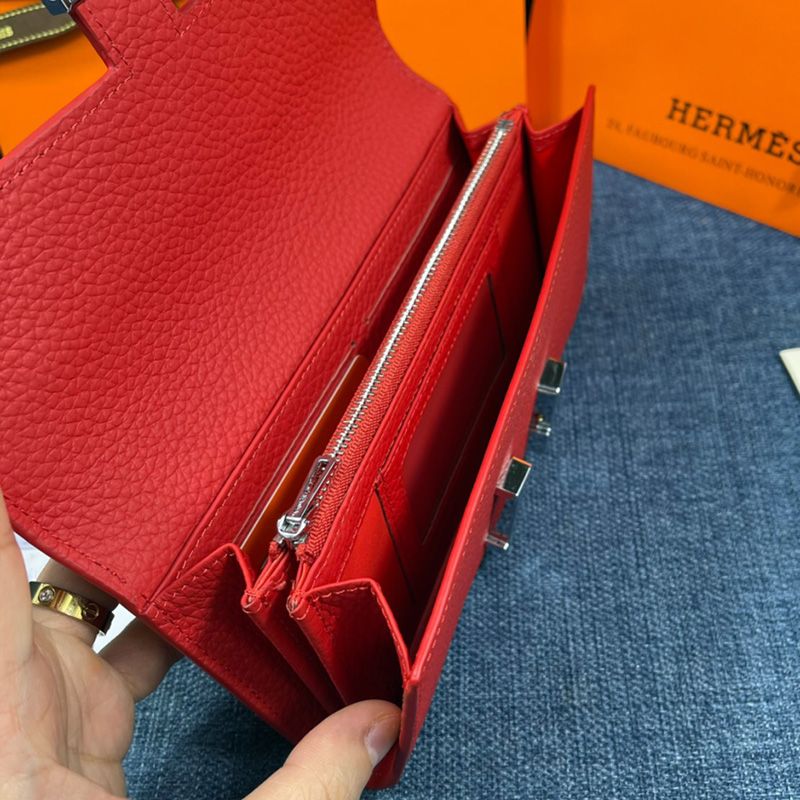 Hermes Constance Wallet Togo Leather Palladium Hardware In Red