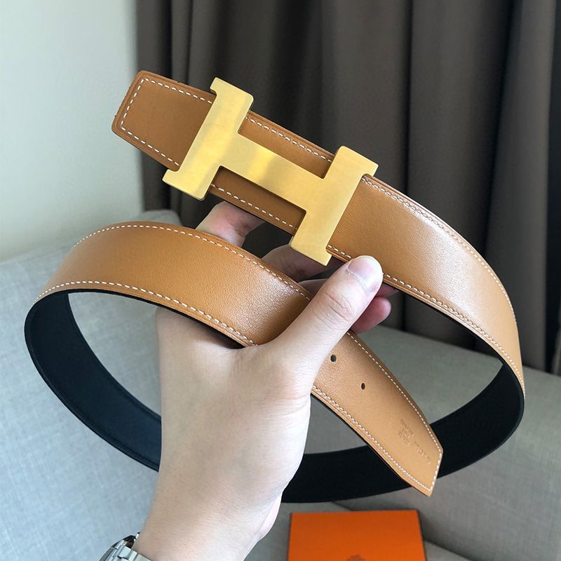 Hermes Constance Buckle 38MM Reversible Belt Smooth Leather In Brown Gold