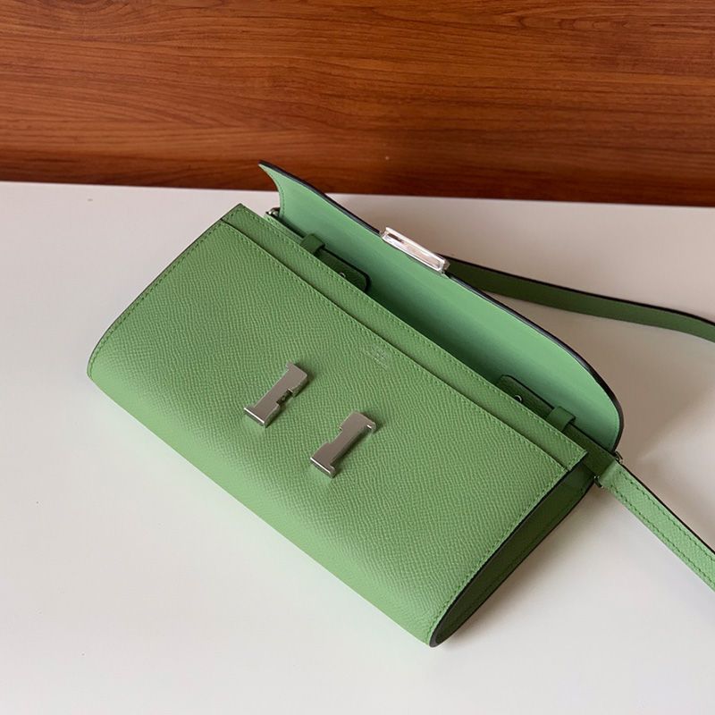 Hermes Constance To Go Wallet Epsom Leather Gold Palladium Hardware In Mint Green