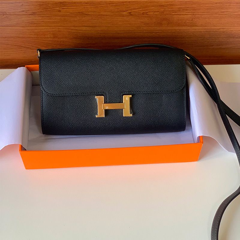 Hermes Constance To Go Wallet Epsom Leather Gold Hardware In Black