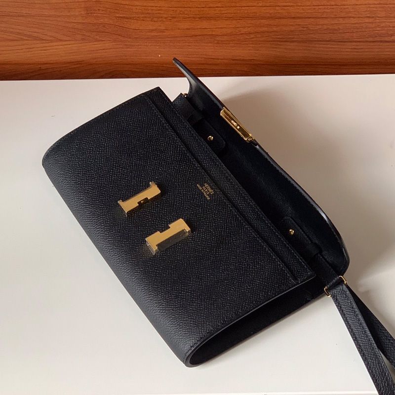 Hermes Constance To Go Wallet Epsom Leather Gold Hardware In Black