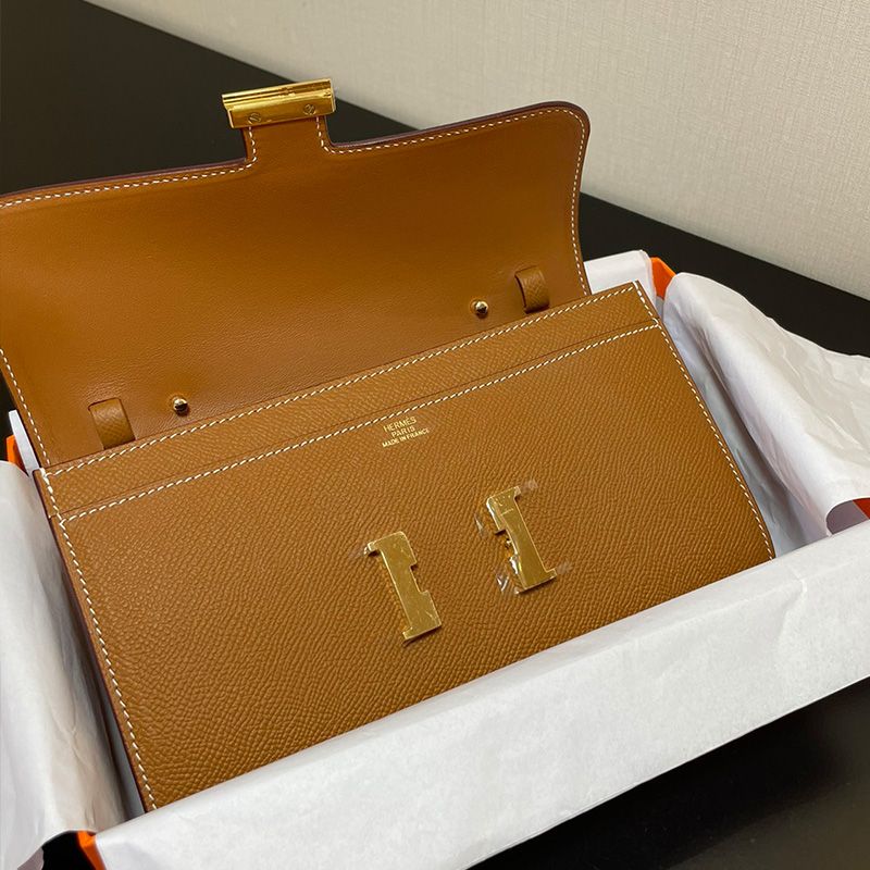 Hermes Constance To Go Wallet Epsom Leather Gold Hardware In Brown