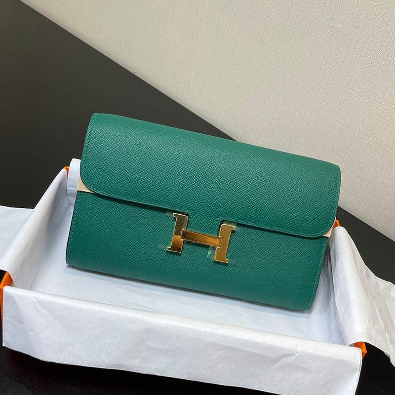 Hermes Constance To Go Wallet Epsom Leather Gold Hardware In Green