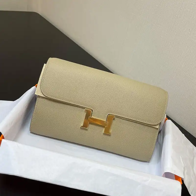 Hermes Constance To Go Wallet Epsom Leather Gold Hardware In Grey