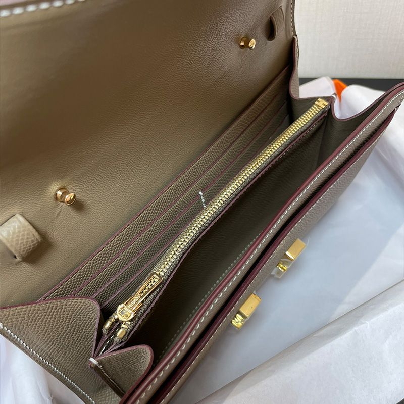 Hermes Constance To Go Wallet Epsom Leather Gold Hardware In Khaki