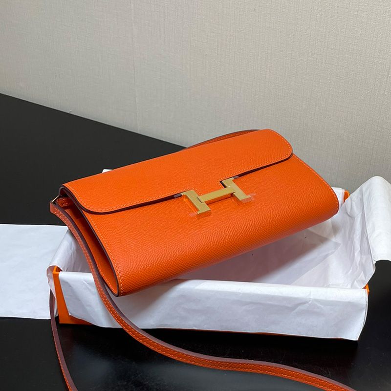 Hermes Constance To Go Wallet Epsom Leather Gold Hardware In Orange