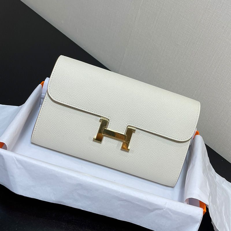 Hermes Constance To Go Wallet Epsom Leather Gold Hardware In White