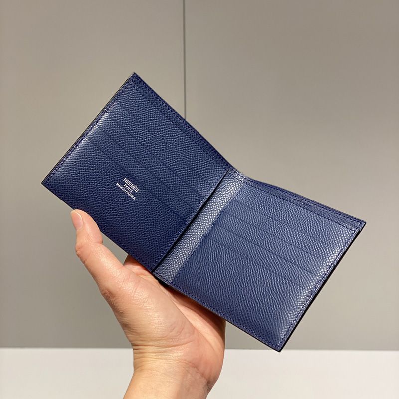 Hermes Copernic Compact Wallet Epsom Calfskin In Navy Blue