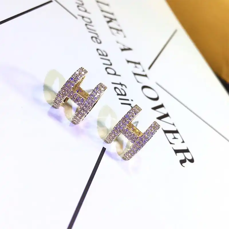 Hermes Crystal H Earrings In Gold