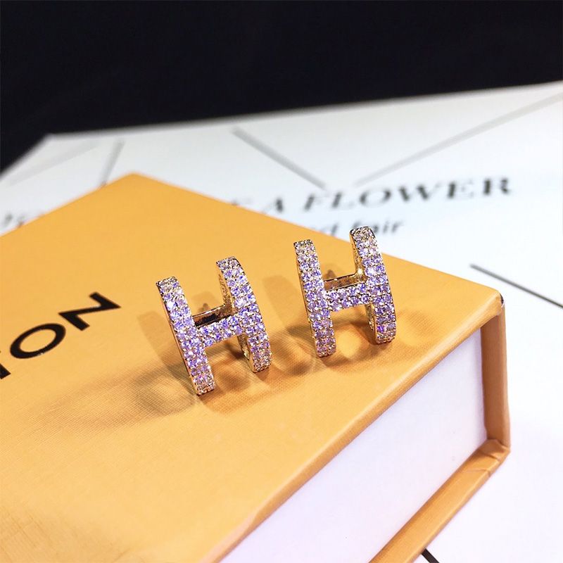 Hermes Crystal H Earrings In Gold