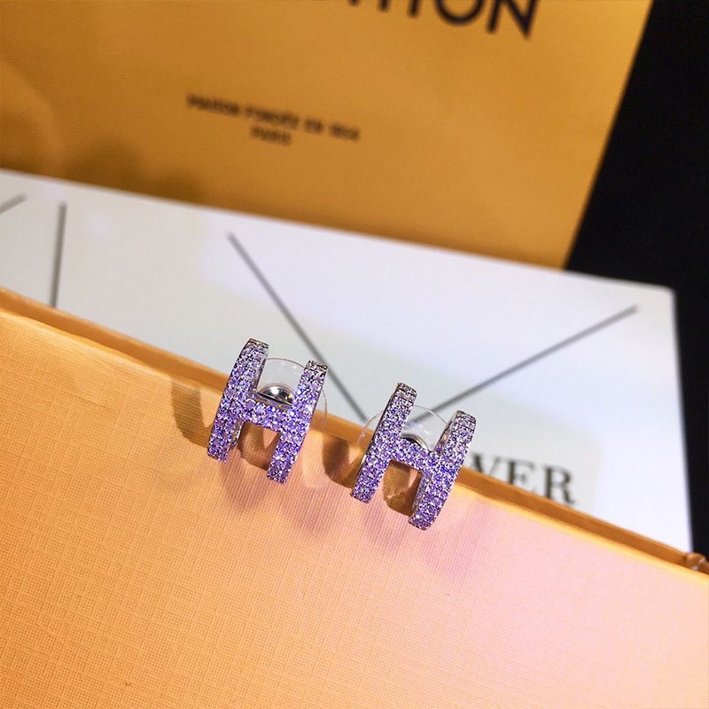 Hermes Crystal H Earrings In Silver