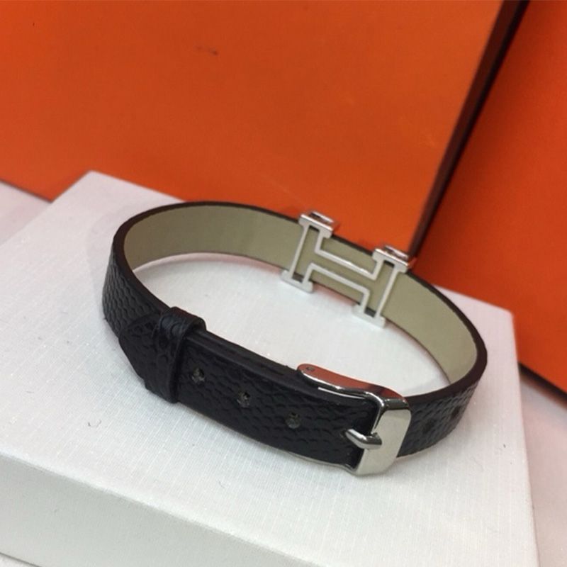 Hermes Crystals H Letter Belt Bracelet In Black