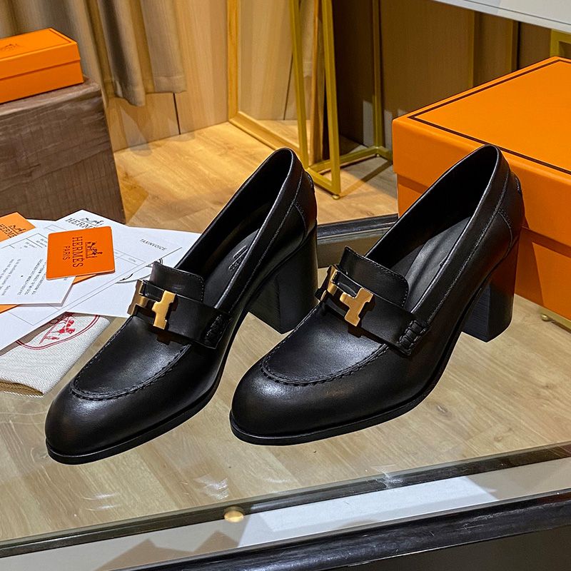 Hermes Dauphine 70 Loafers Women Calfskin In Black