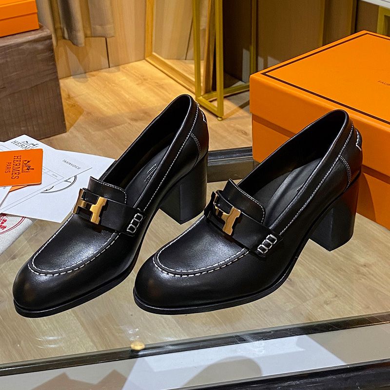 Hermes Dauphine 70 Loafers Women Calfskin In Black White