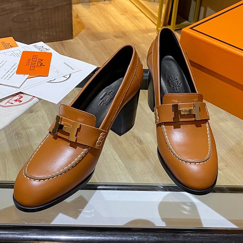 Hermes Dauphine 70 Loafers Women Calfskin In Brown