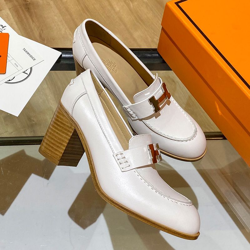 Hermes Dauphine 70 Loafers Women Calfskin In White