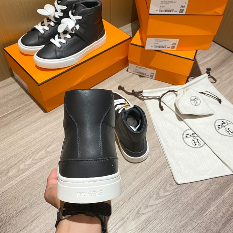 Hermes Daydream High-Top Sneakers Unisex Calfskin In Black Gold