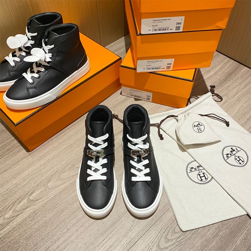 Hermes Daydream High-Top Sneakers Unisex Calfskin In Black Silver