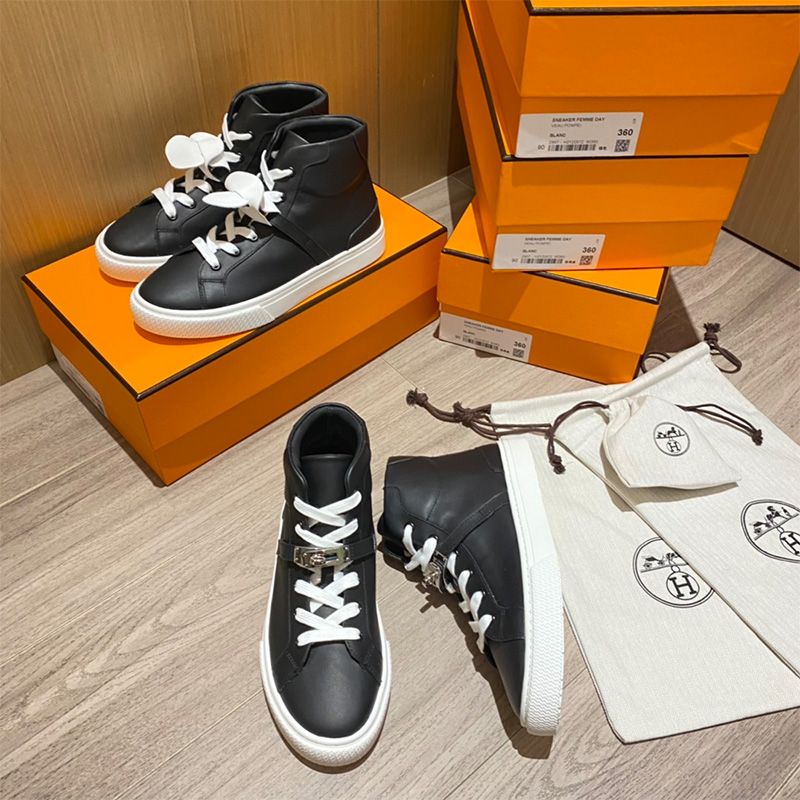 Hermes Daydream High-Top Sneakers Unisex Calfskin In Black Silver