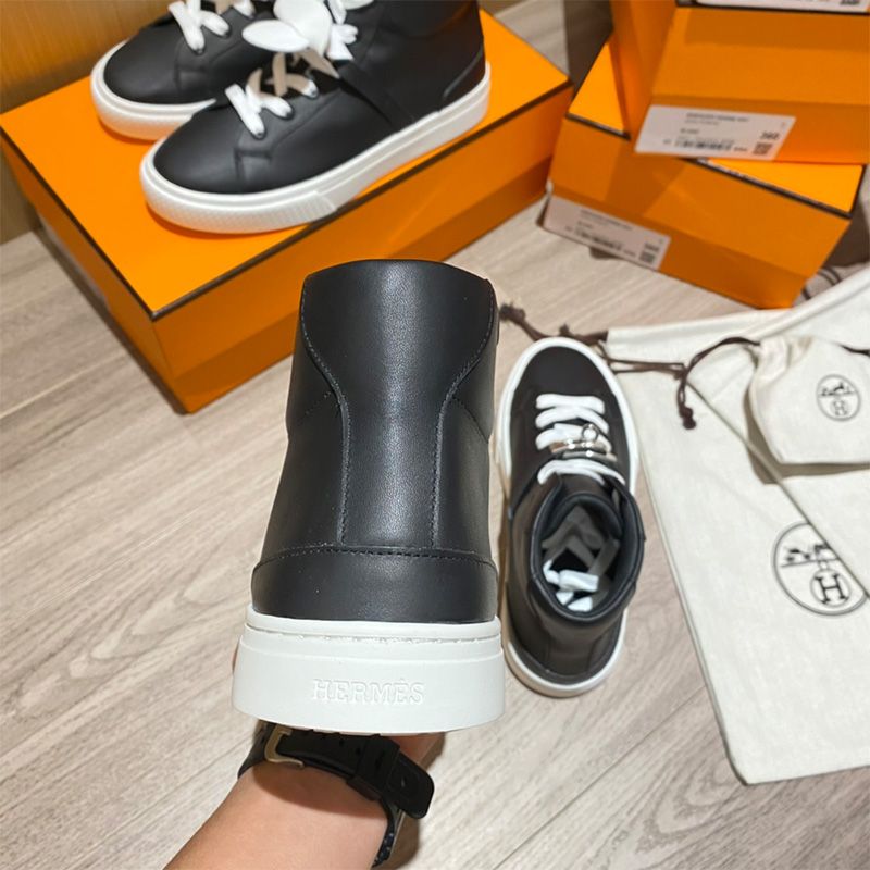 Hermes Daydream High-Top Sneakers Unisex Calfskin In Black Silver