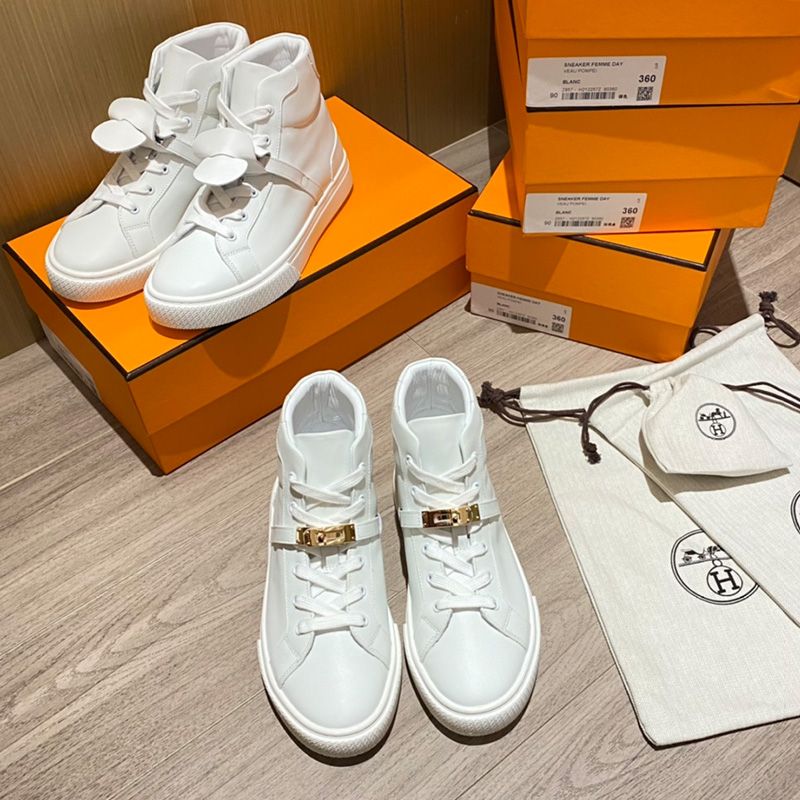 Hermes Daydream High-Top Sneakers Unisex Calfskin In White Gold