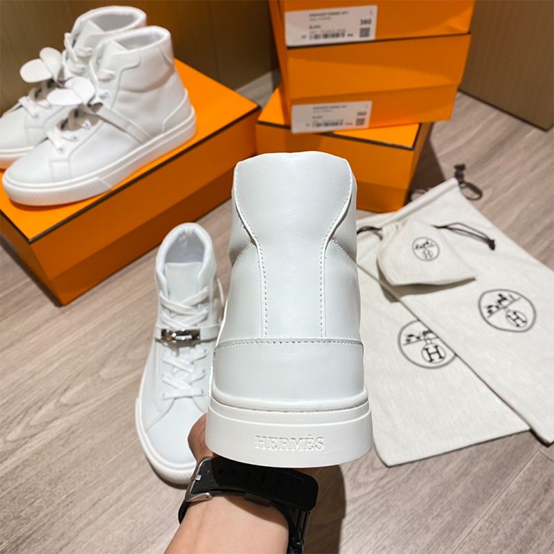 Hermes Daydream High-Top Sneakers Unisex Calfskin In White Silver