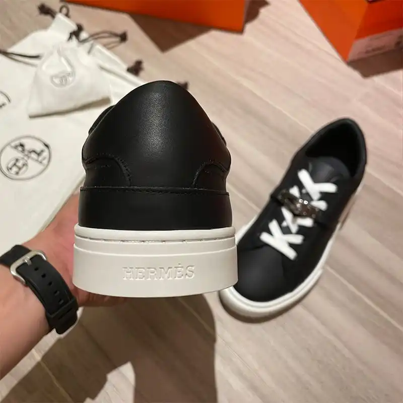 Affordable Hermes Day Sneakers Unisex Calfskin In Black Silver