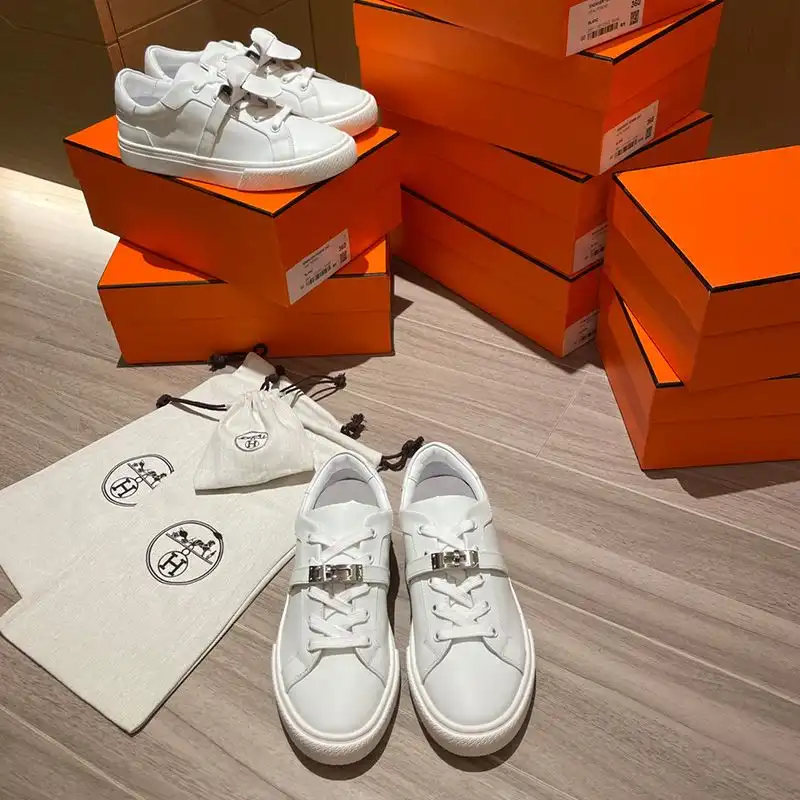 Hermes Day Sneakers Unisex Calfskin In White Silver