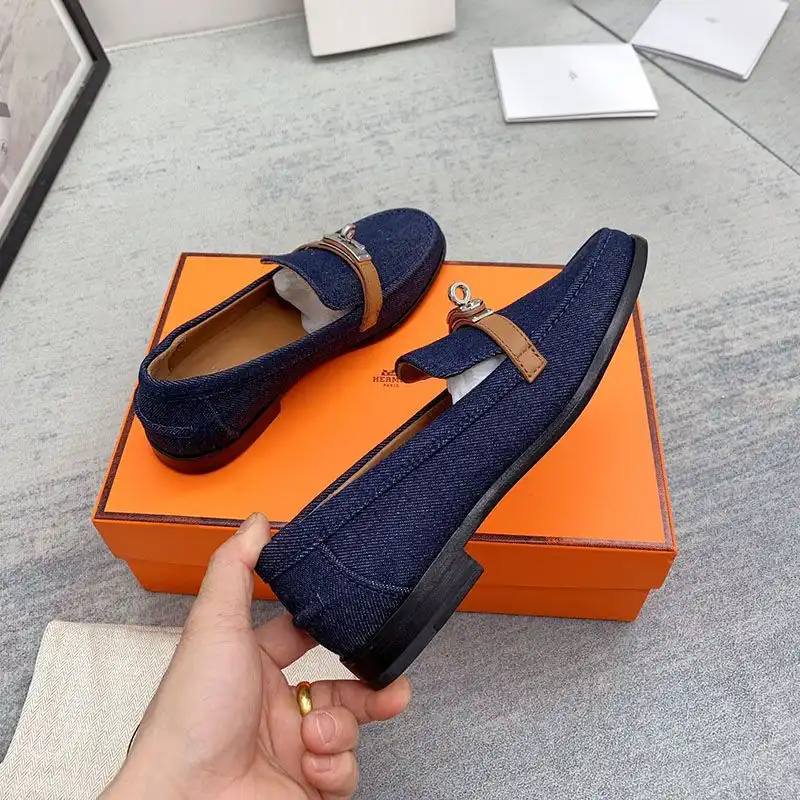 Affordable Hermes Destin Loafers Women Denim Canvas with Kelly Buckle In Navy Blue