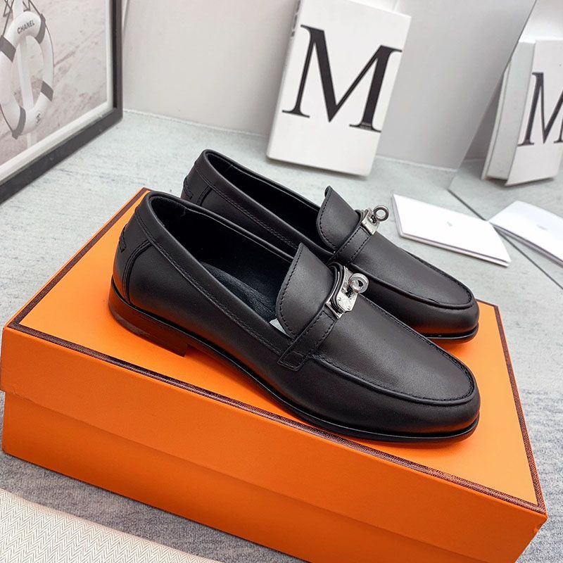 Hermes Destin Loafers Women Goatskin with Kelly Buckle In Black