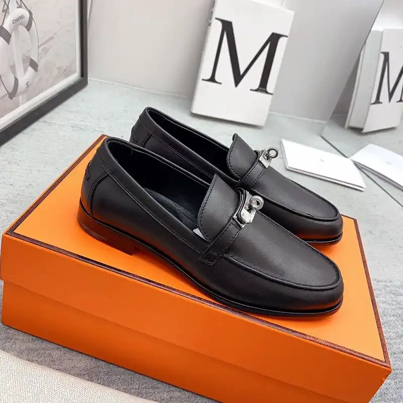 Affordable Hermes Destin Loafers Women Goatskin with Kelly Buckle In Black