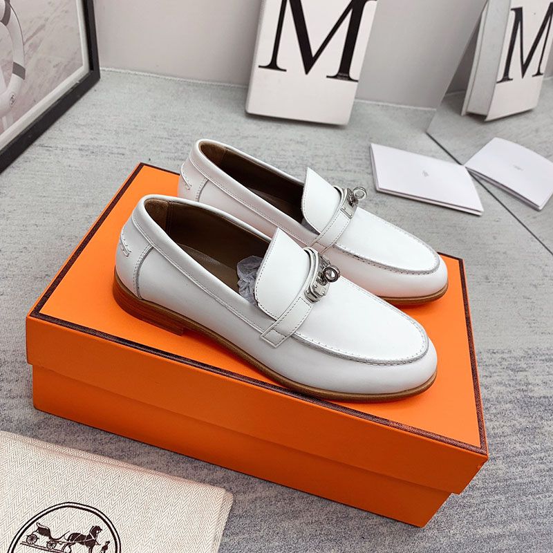 Hermes Destin Loafers Women Goatskin with Kelly Buckle In White