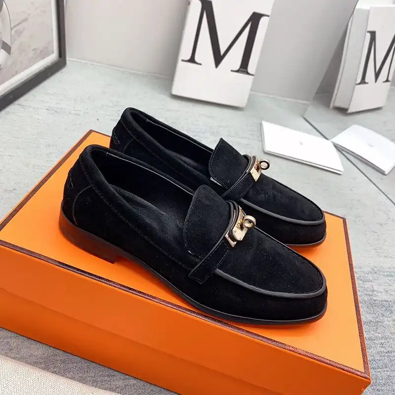 Affordable Hermes Destin Loafers Women Suede with Kelly Buckle In Black