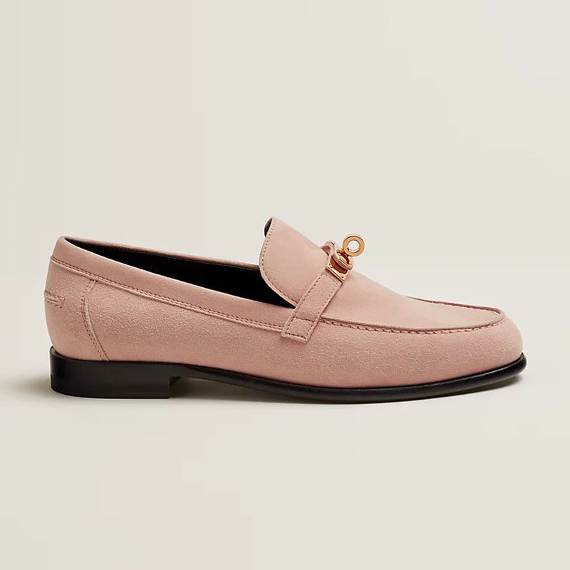 Hermes Destin Loafers Women Suede with Kelly Buckle In Cherry