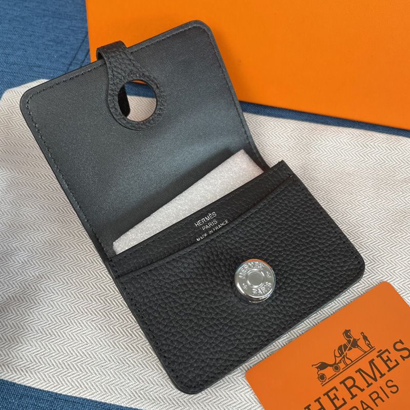 Hermes Dogon Card Holder Togo Leather Palladium Hardware In Black