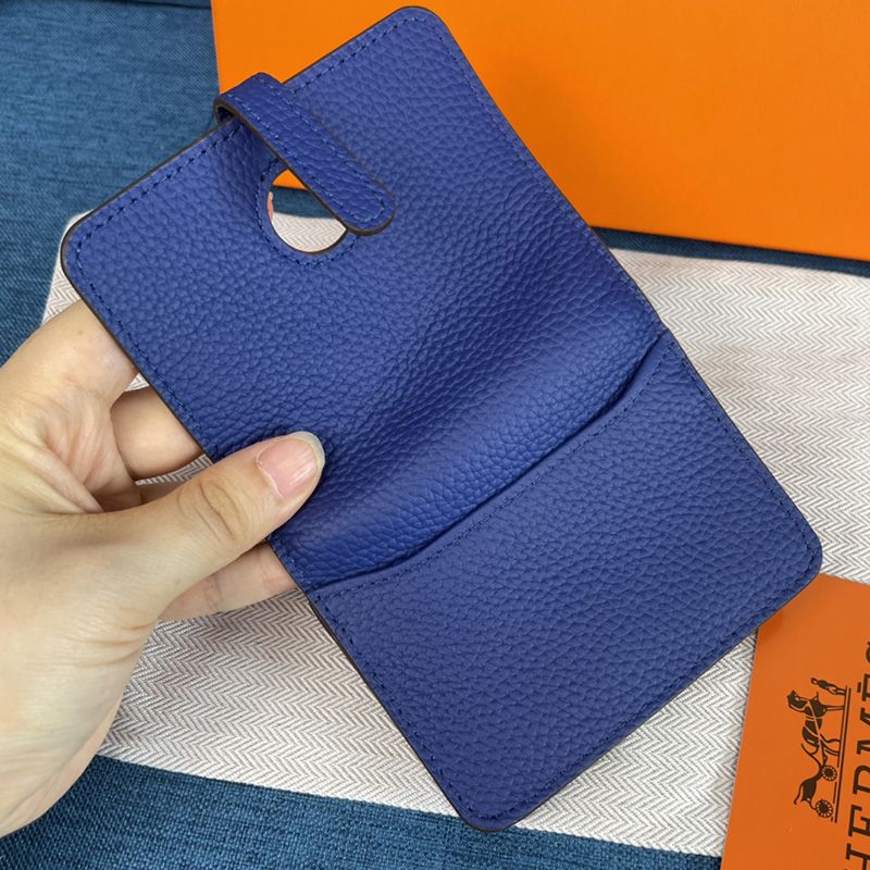 Hermes Dogon Card Holder Togo Leather Palladium Hardware In Blue