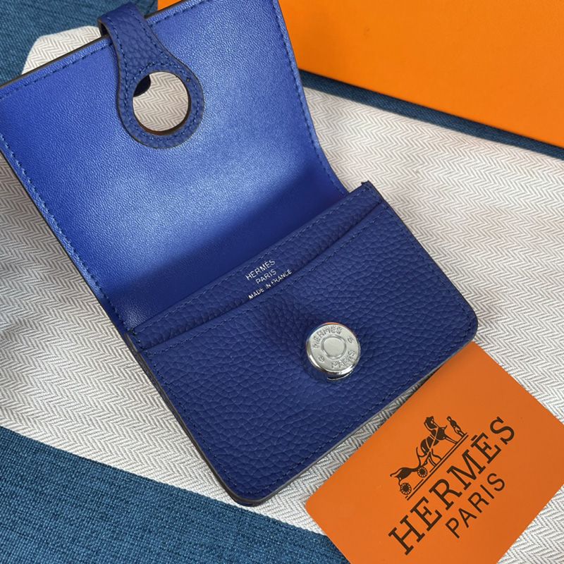 Hermes Dogon Card Holder Togo Leather Palladium Hardware In Blue