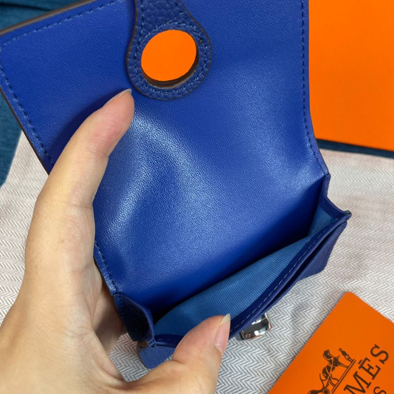 Hermes Dogon Card Holder Togo Leather Palladium Hardware In Blue