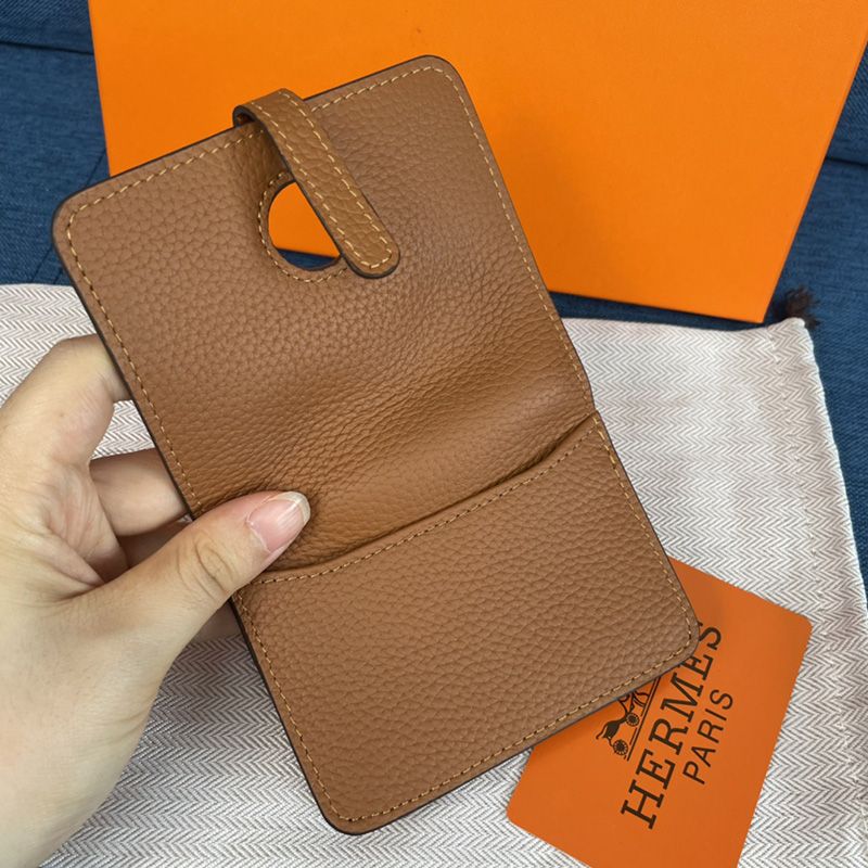 Hermes Dogon Card Holder Togo Leather Palladium Hardware In Brown