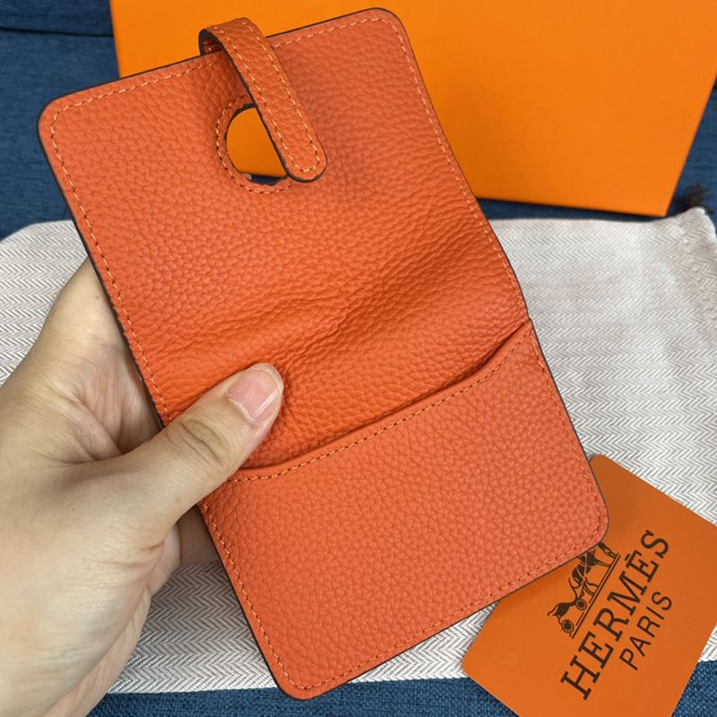 Hermes Dogon Card Holder Togo Leather Palladium Hardware In Orange