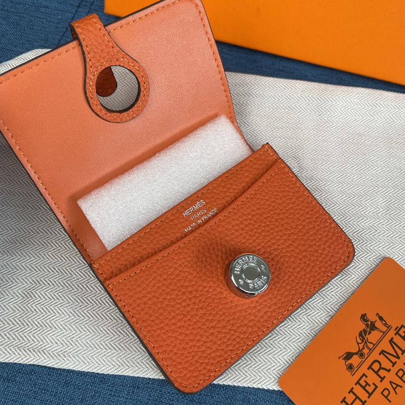 Hermes Dogon Card Holder Togo Leather Palladium Hardware In Orange