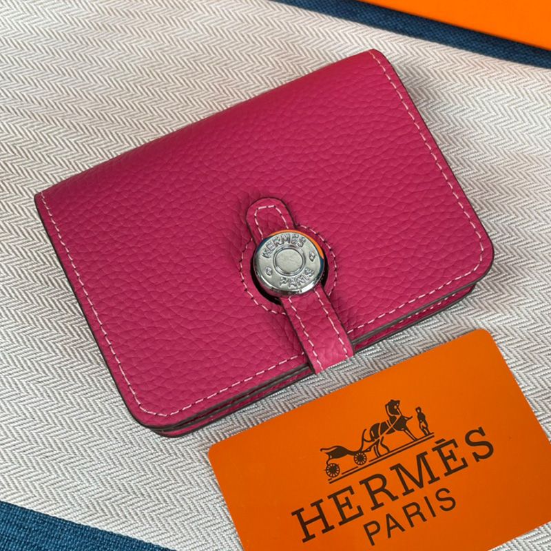 Hermes Dogon Card Holder Togo Leather Palladium Hardware In Rose