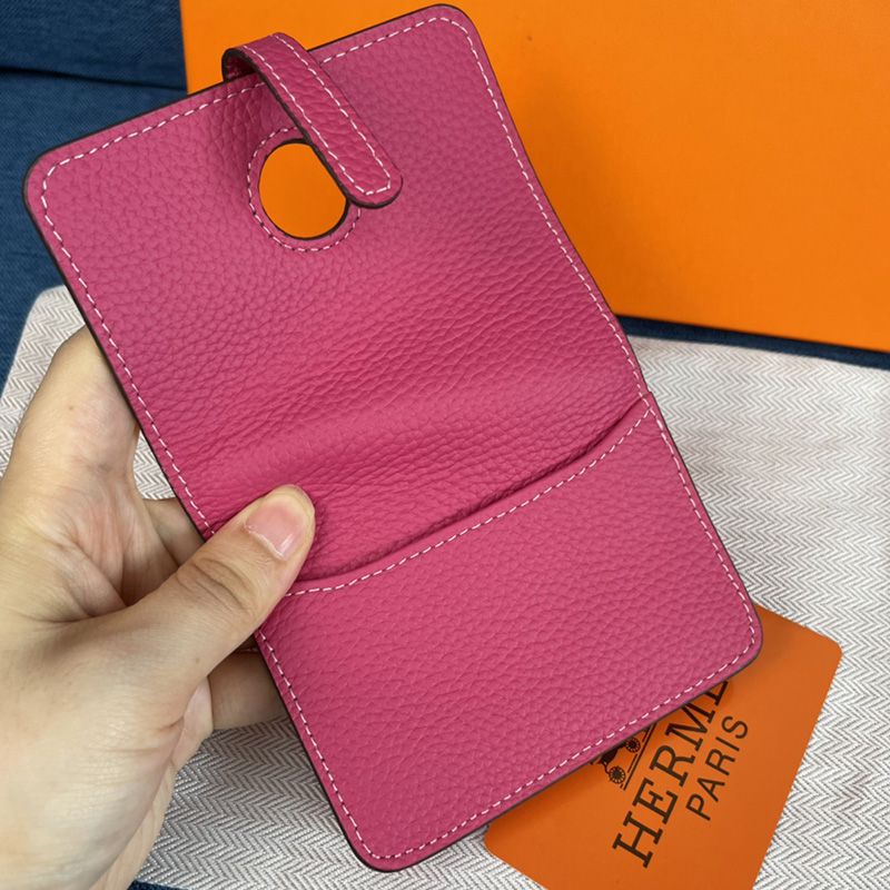 Hermes Dogon Card Holder Togo Leather Palladium Hardware In Rose